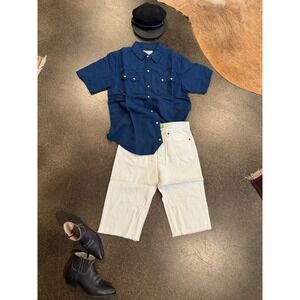 Sandrine Rose Royal Blue Western Short Sleeve Button Up Shirt Medium